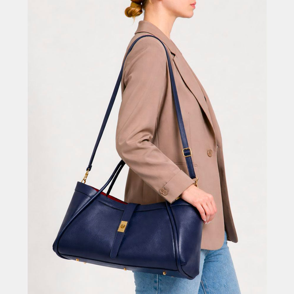 Borsa Donna a Spalla VIAVERDI in Pelle Blu Made in Italy linea Cortona