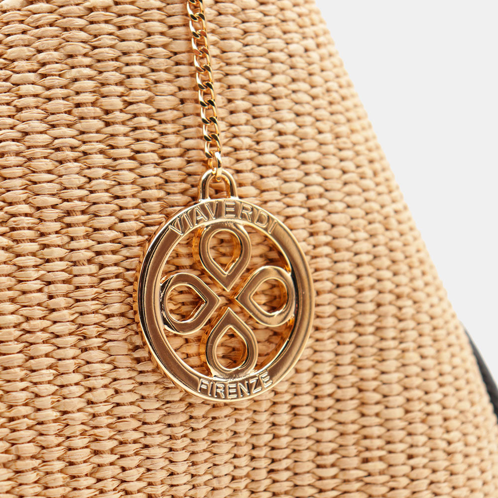 Borsa Donna a Spalla VIAVERDI in Rafia e Pelle Nera Made in Italy linea Cortona