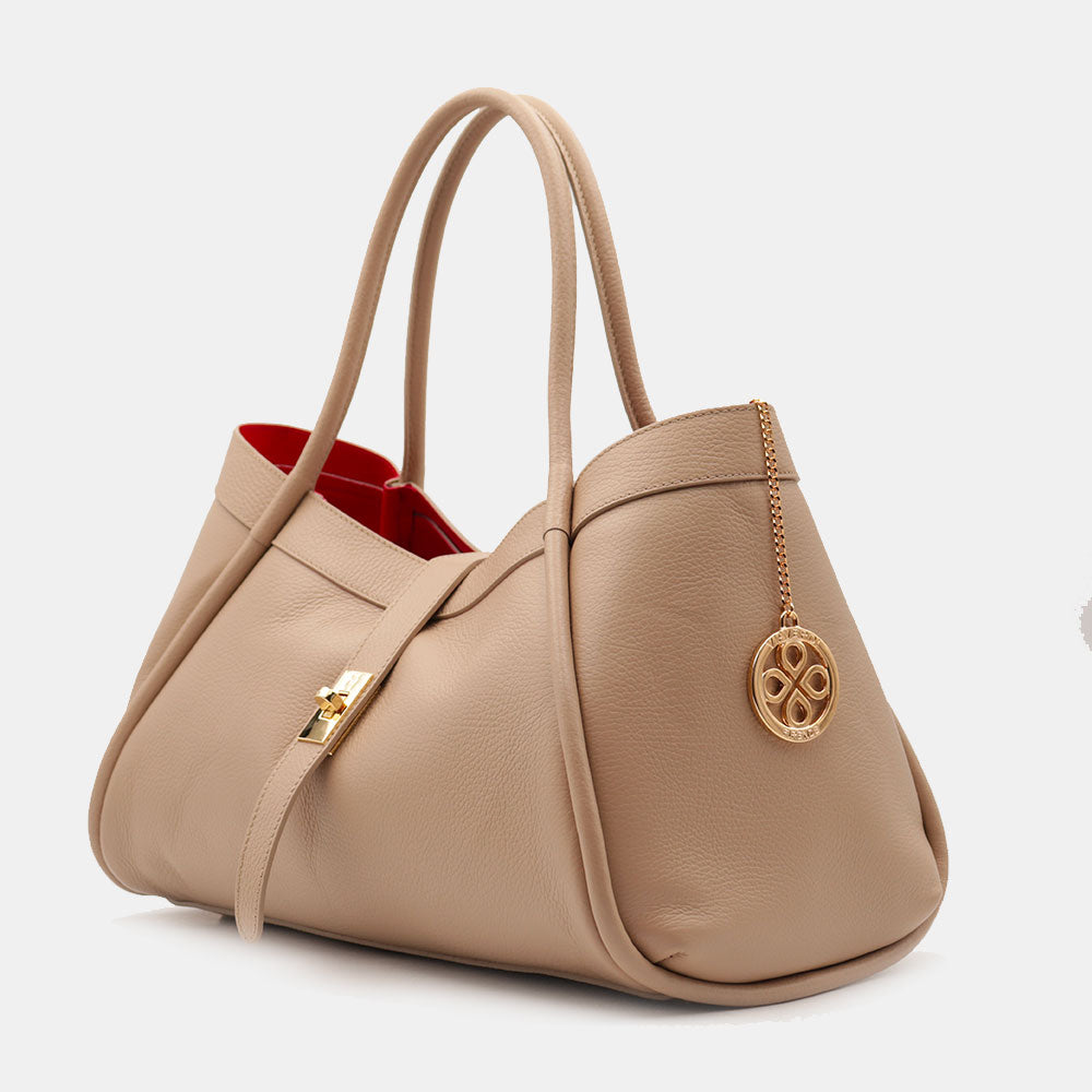 Borsa Donna a Spalla VIAVERDI in Pelle Beige Made in Italy linea Cortona