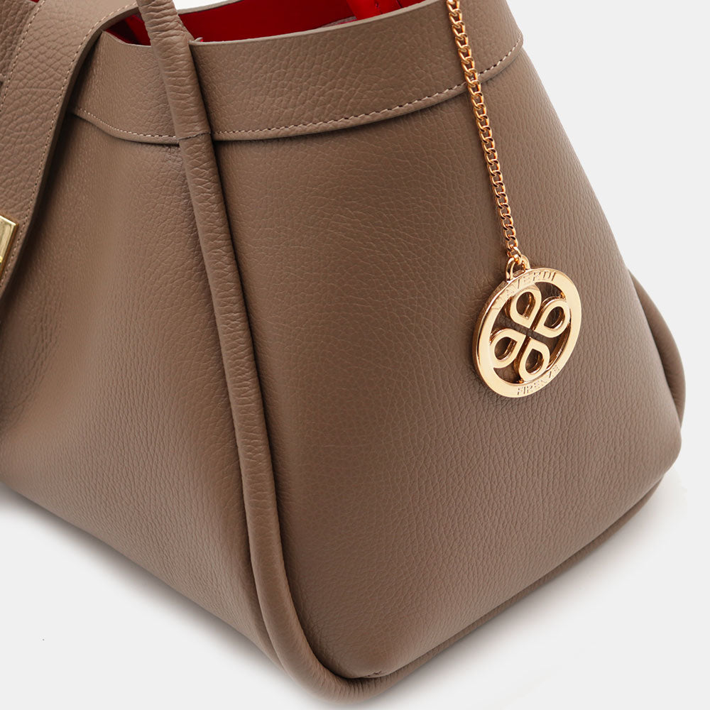 VIAVERDI Women's Shoulder Bag in Taupe Leather Made in Italy, Cortona Line