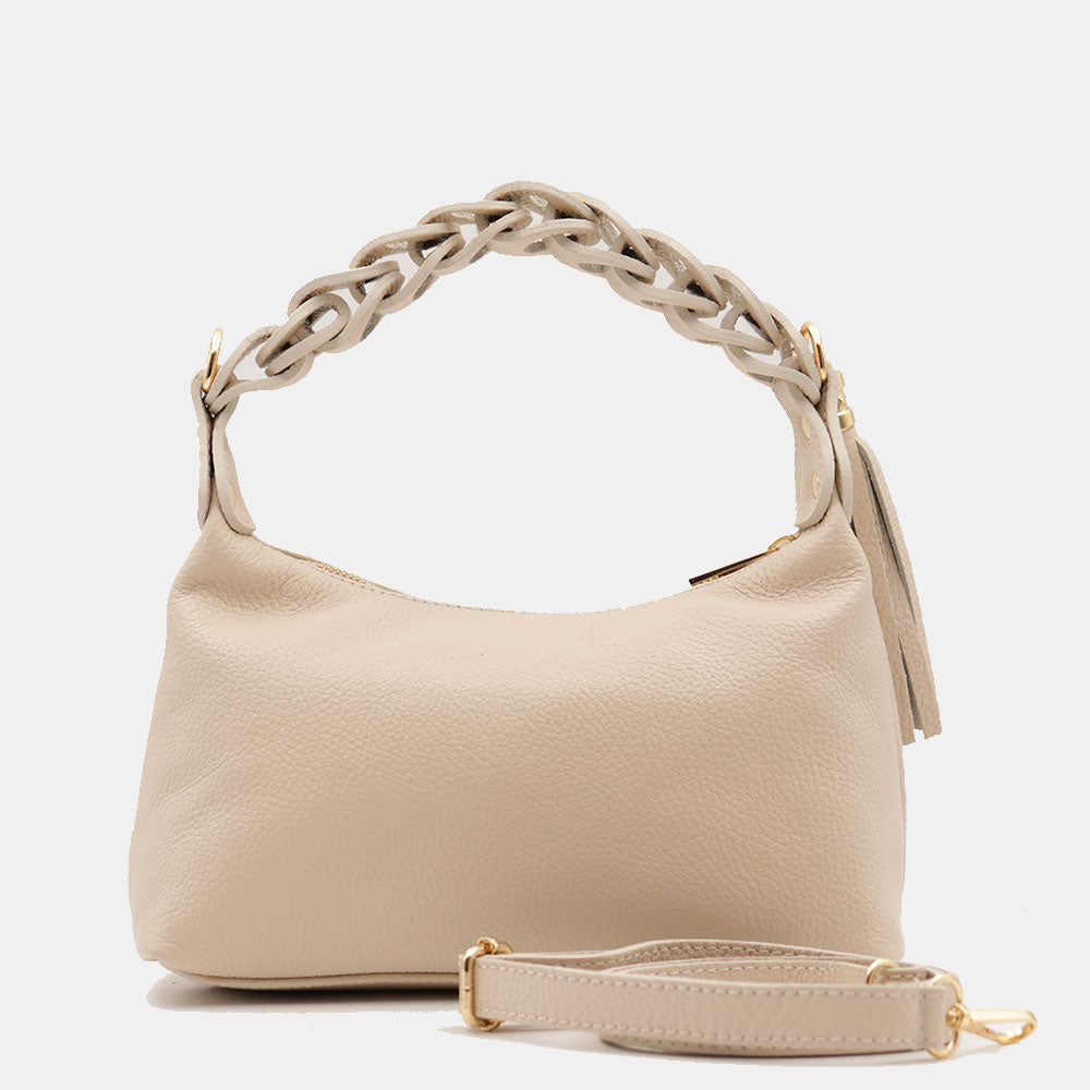 Borsa Donna a Mano con Tracolla VIAVERDI in Pelle Avorio Made in Italy linea Castiglione