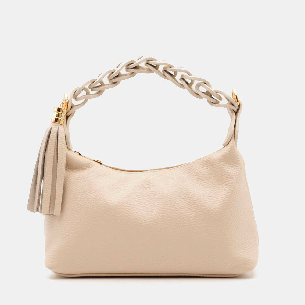 Borsa Donna a Mano con Tracolla VIAVERDI in Pelle Avorio Made in Italy linea Castiglione