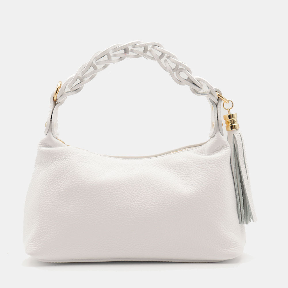 Borsa Donna a Mano con Tracolla VIAVERDI in Pelle Bianca Made in Italy linea Castiglione