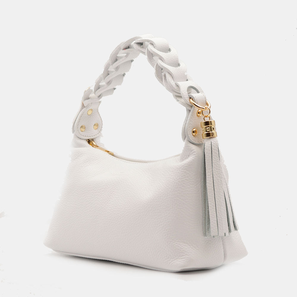 Borsa Donna a Mano con Tracolla VIAVERDI in Pelle Bianca Made in Italy linea Castiglione