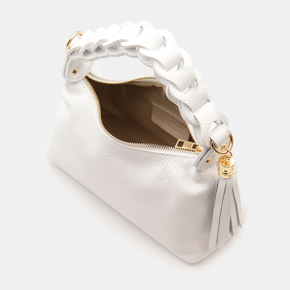 Borsa Donna a Mano con Tracolla VIAVERDI in Pelle Bianca Made in Italy linea Castiglione