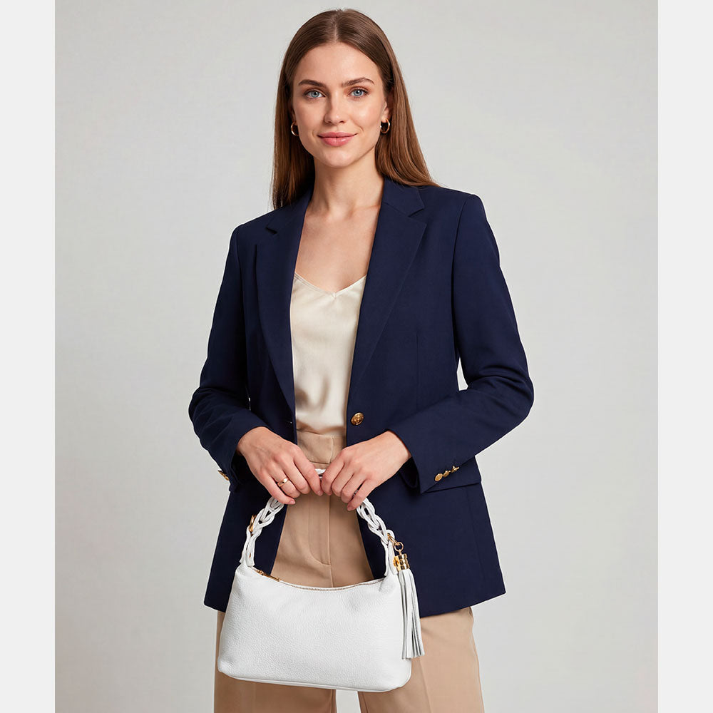 Borsa Donna a Mano con Tracolla VIAVERDI in Pelle Bianca Made in Italy linea Castiglione