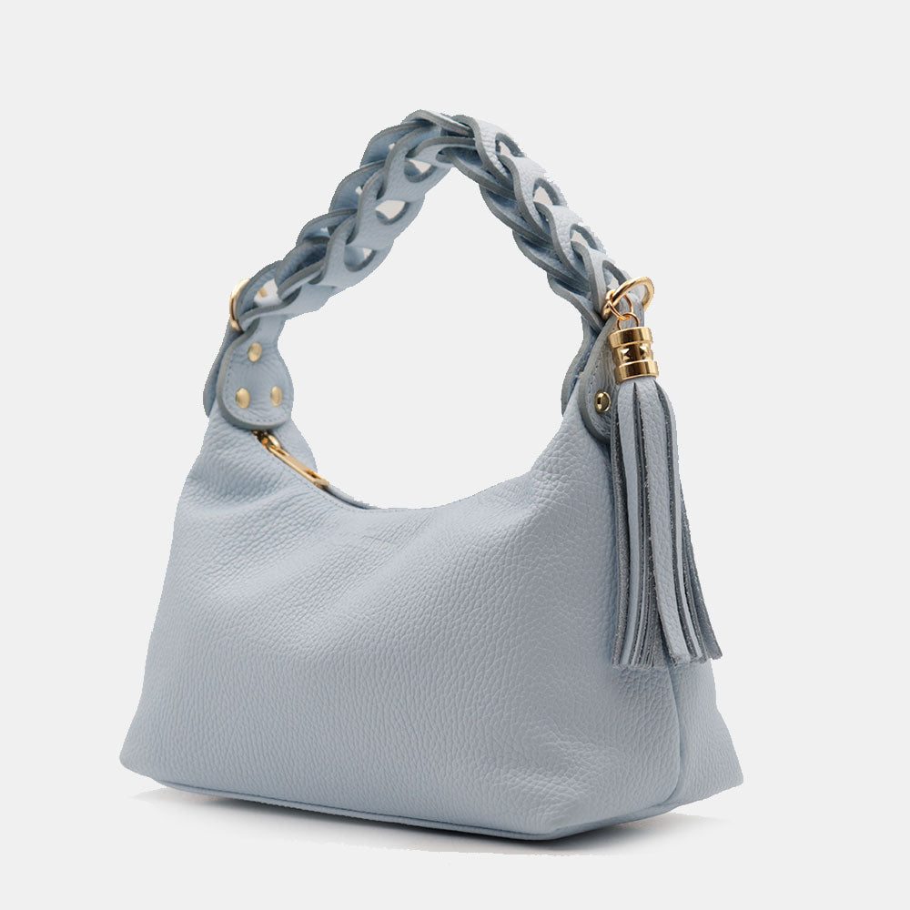 Borsa Donna a Mano con Tracolla VIAVERDI in Pelle Celeste Made in Italy linea Castiglione