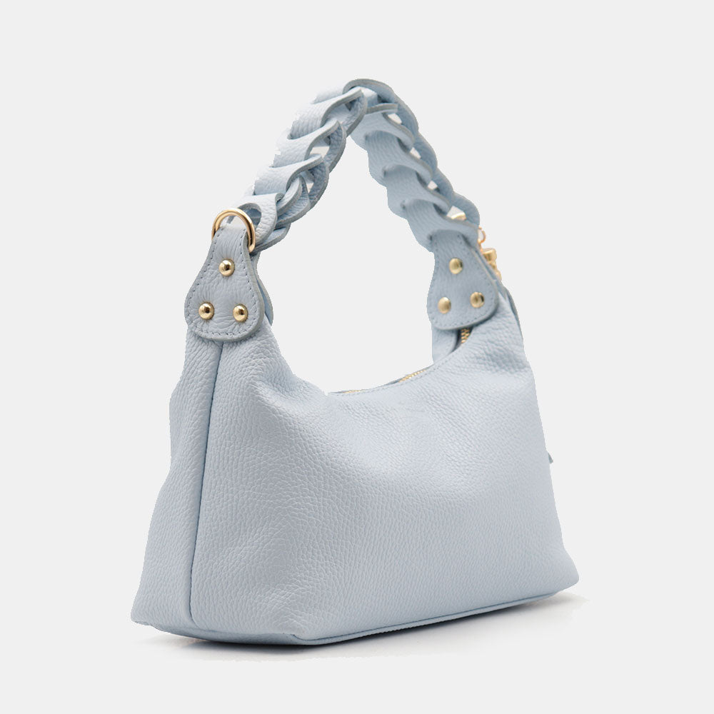 Borsa Donna a Mano con Tracolla VIAVERDI in Pelle Celeste Made in Italy linea Castiglione