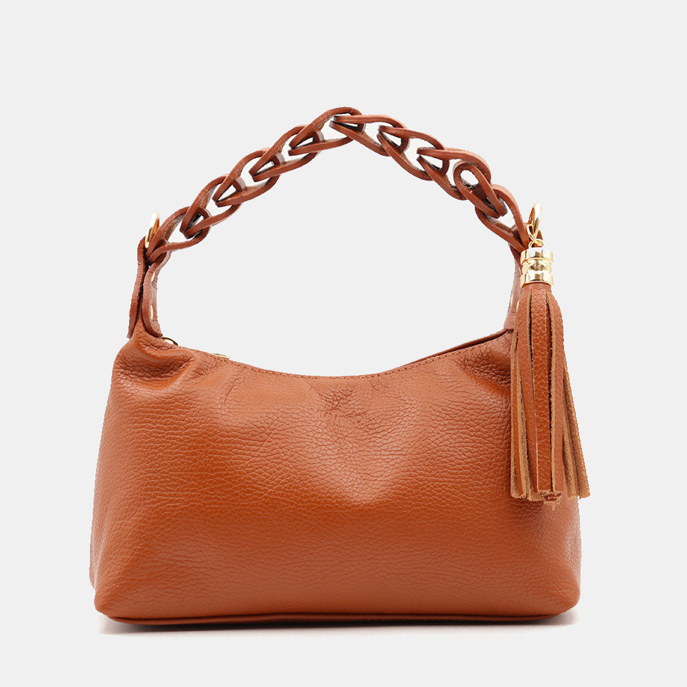 Borsa Donna a Mano con Tracolla VIAVERDI in Pelle color Cuoio Made in Italy linea Castiglione