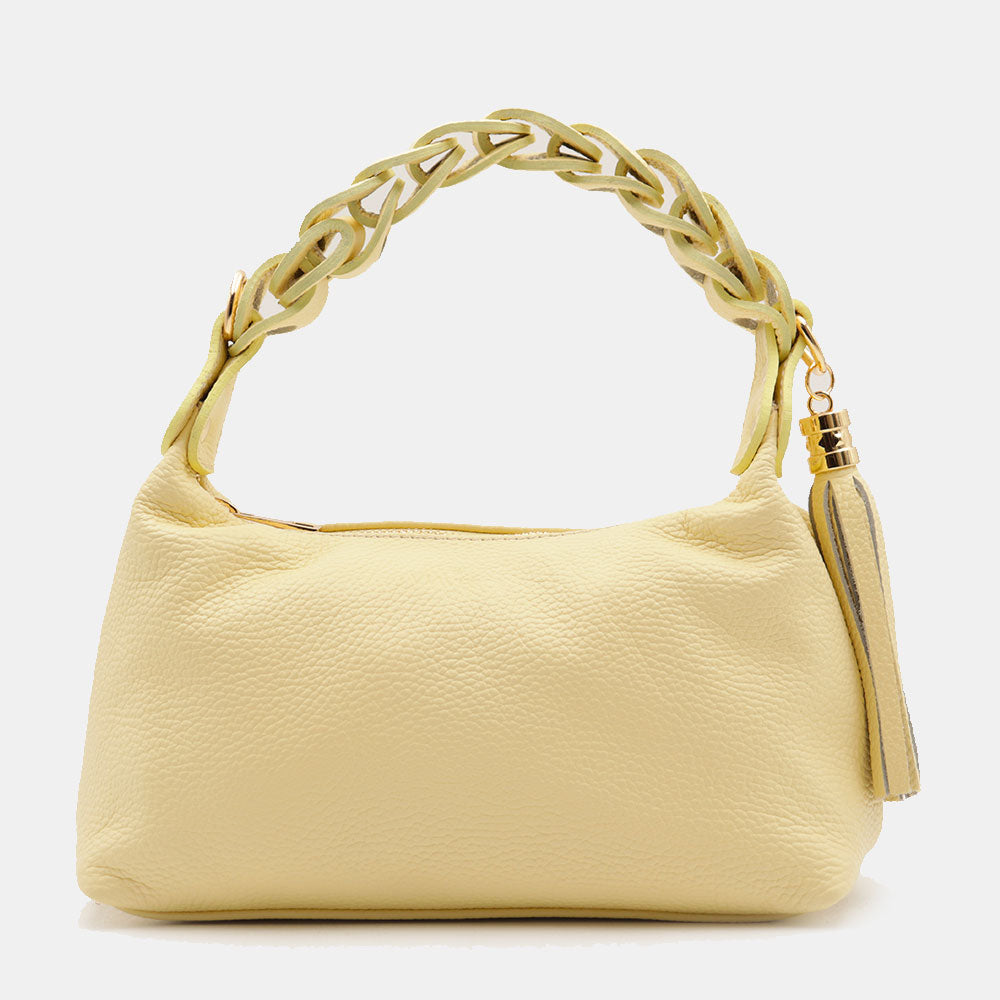 Borsa Donna a Mano con Tracolla VIAVERDI in Pelle Gialla Made in Italy linea Castiglione