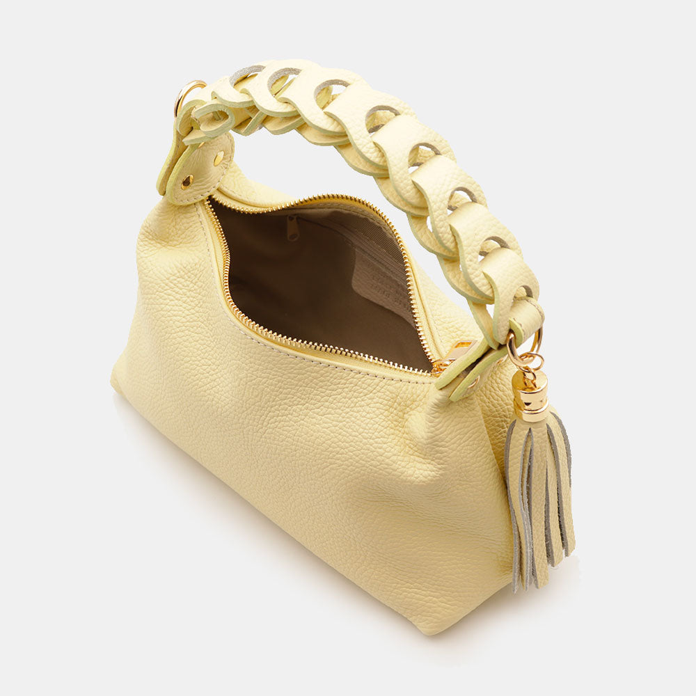 Borsa Donna a Mano con Tracolla VIAVERDI in Pelle Gialla Made in Italy linea Castiglione