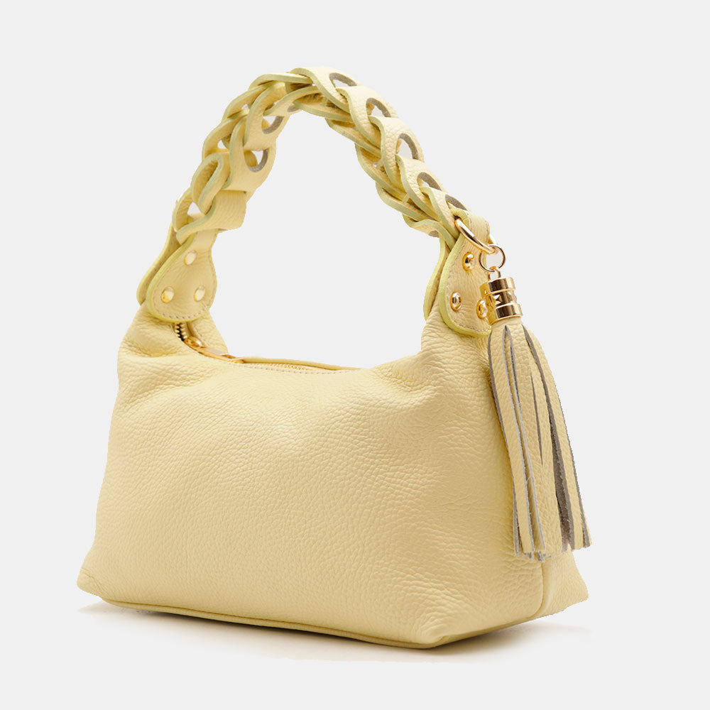 Borsa Donna a Mano con Tracolla VIAVERDI in Pelle Gialla Made in Italy linea Castiglione
