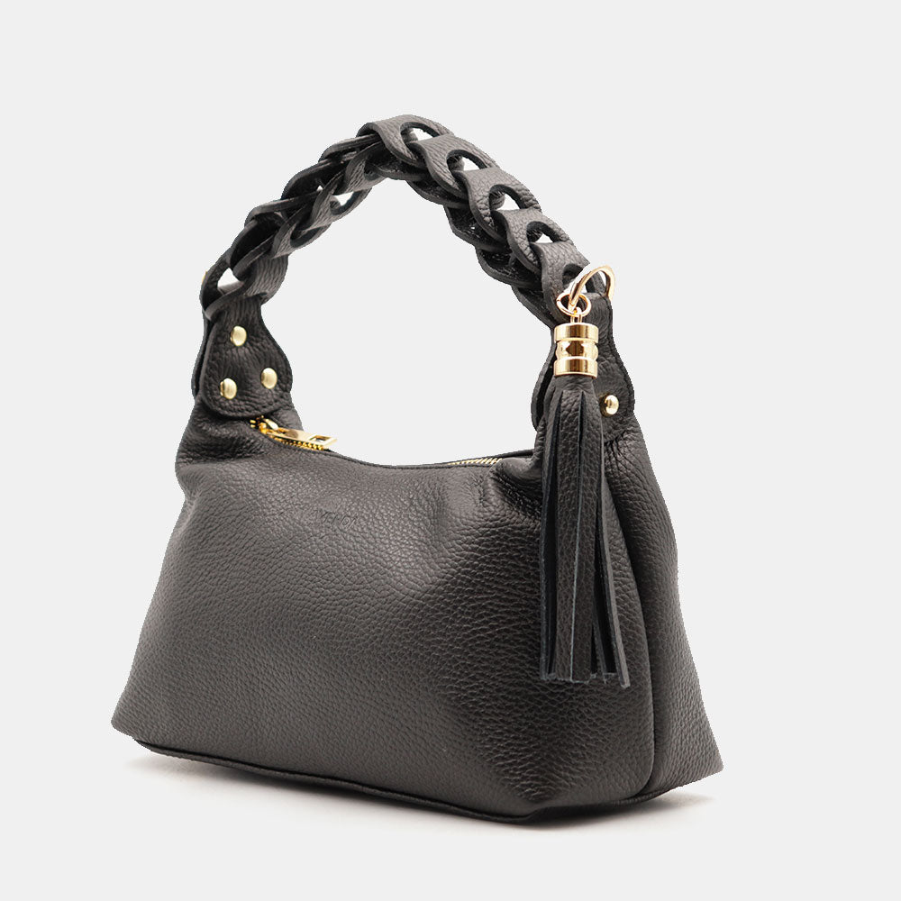 Borsa Donna a Mano con Tracolla VIAVERDI in Pelle Nera Made in Italy linea Castiglione