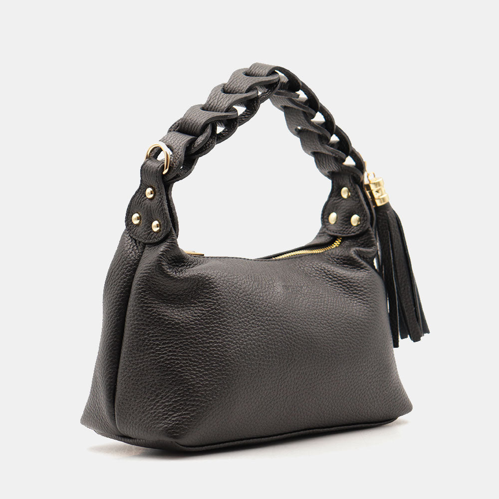 Borsa Donna a Mano con Tracolla VIAVERDI in Pelle Nera Made in Italy linea Castiglione