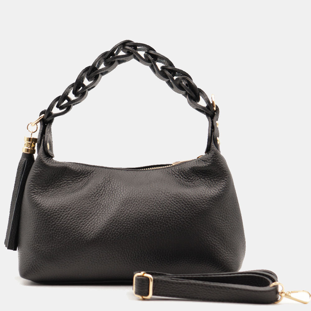 Borsa Donna a Mano con Tracolla VIAVERDI in Pelle Nera Made in Italy linea Castiglione