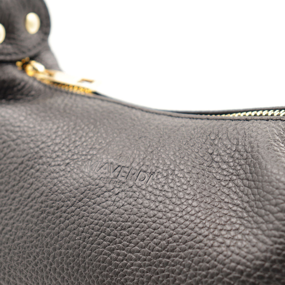 Borsa Donna a Mano con Tracolla VIAVERDI in Pelle Nera Made in Italy linea Castiglione