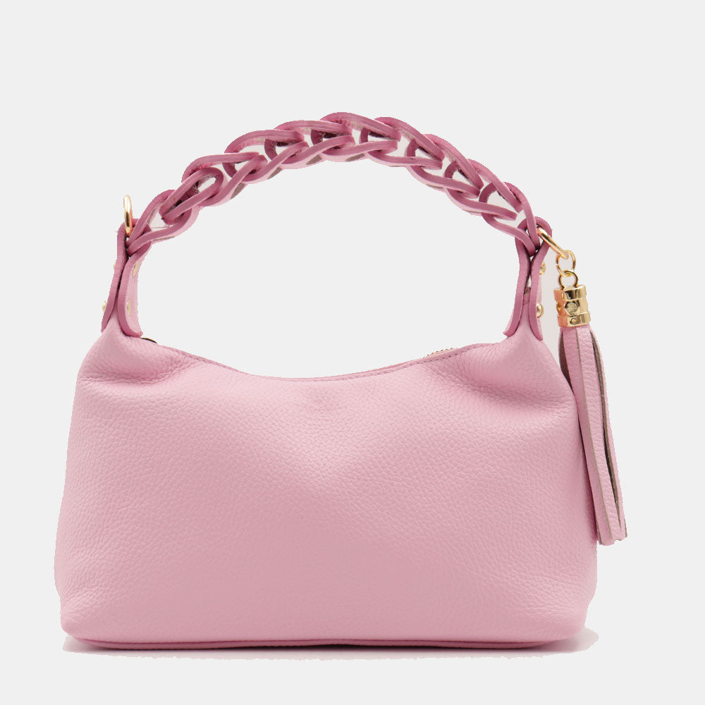 Borsa Donna a Mano con Tracolla VIAVERDI in Pelle Rosa Made in Italy linea Castiglione