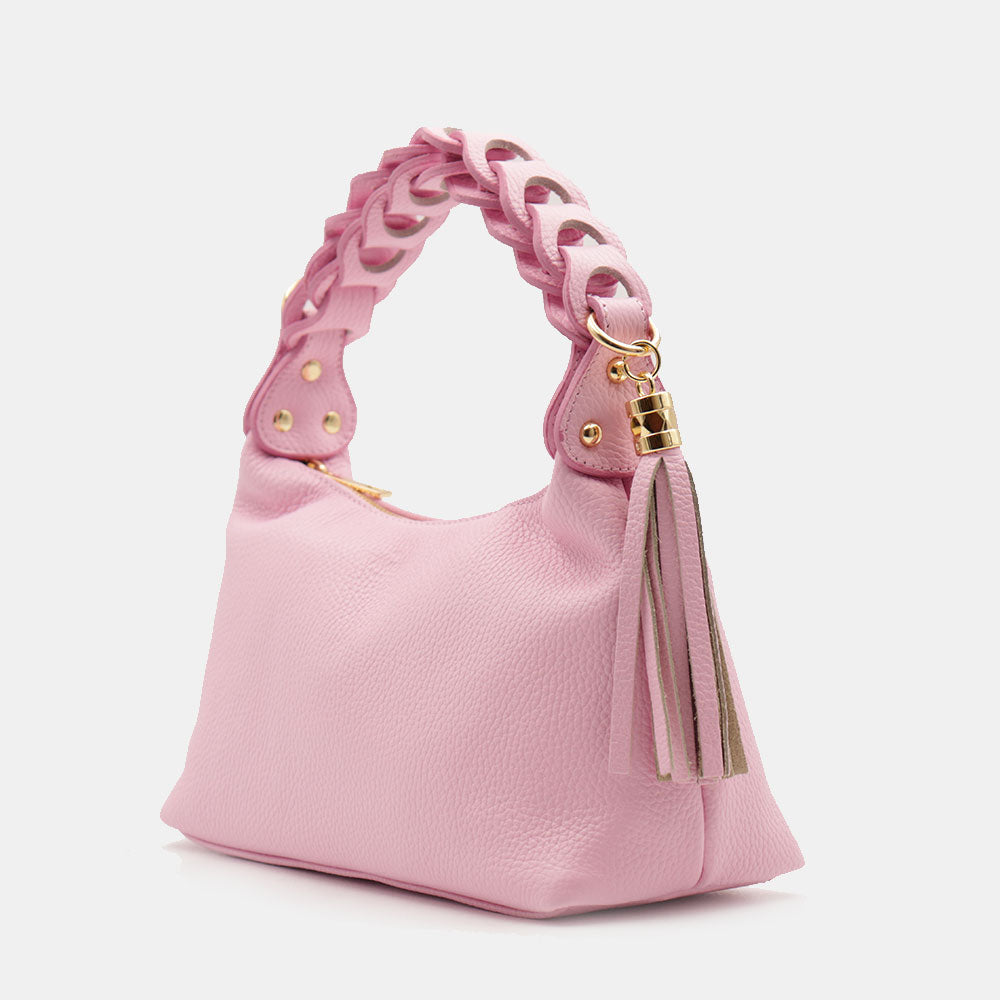 Borsa Donna a Mano con Tracolla VIAVERDI in Pelle Rosa Made in Italy linea Castiglione