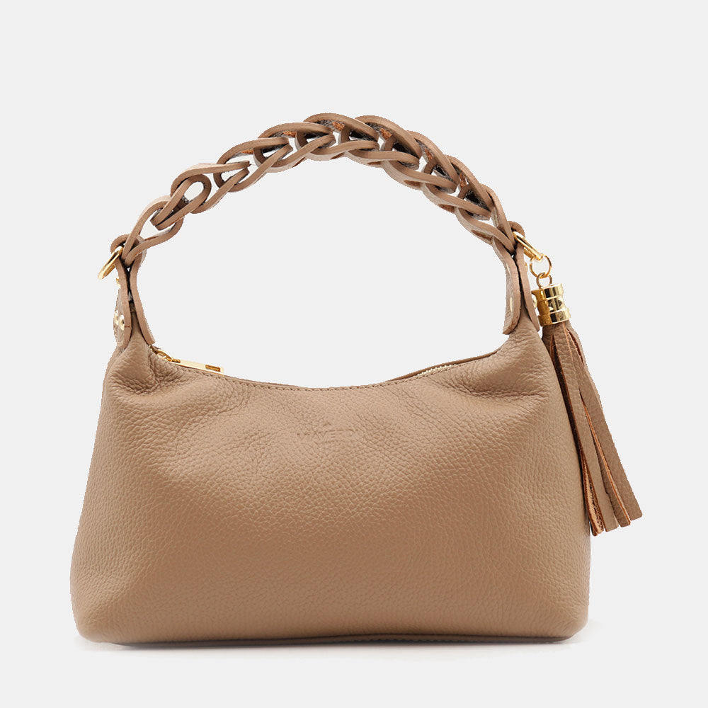 Borsa Donna a Mano con Tracolla VIAVERDI in Pelle Taupe Made in Italy linea Castiglione