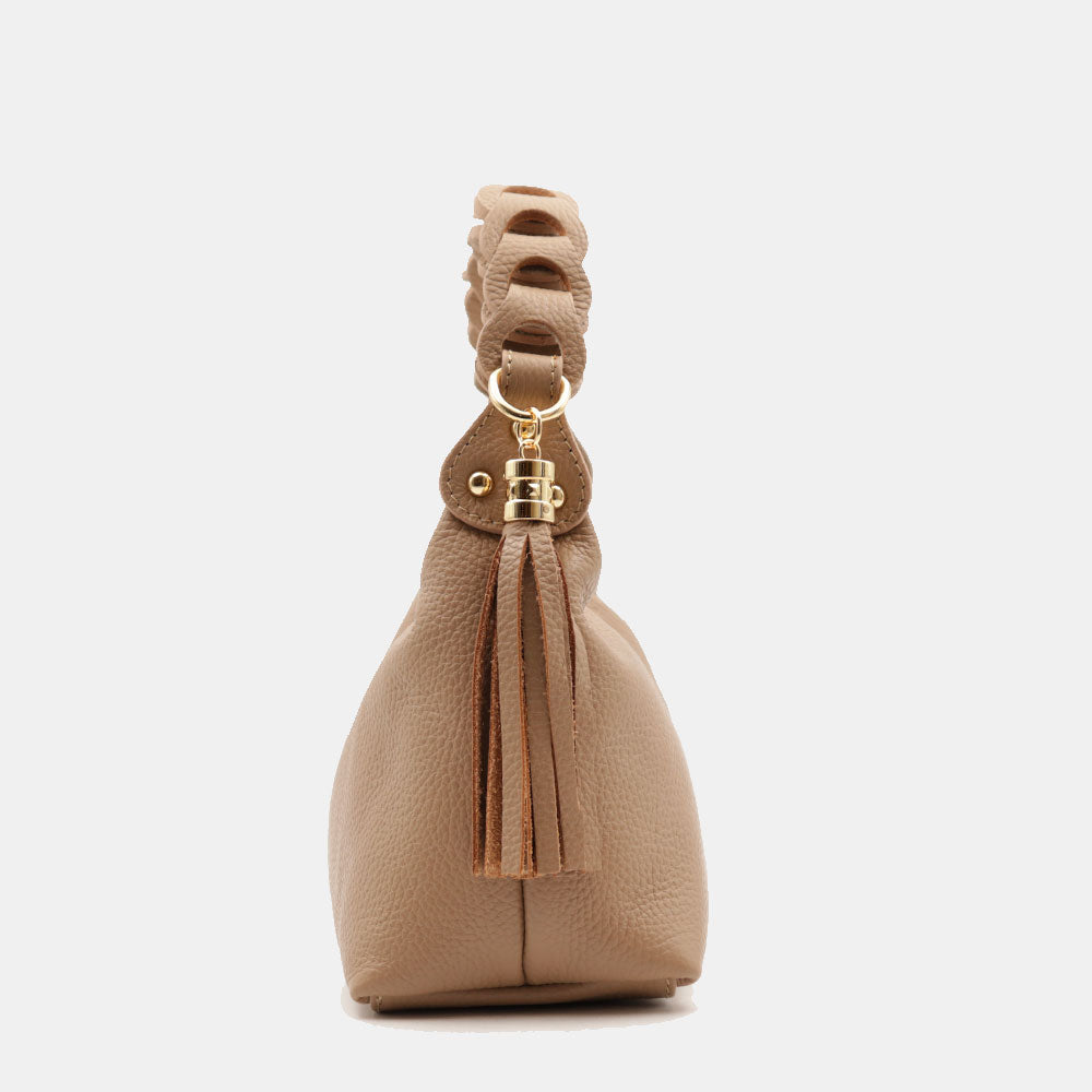 Borsa Donna a Mano con Tracolla VIAVERDI in Pelle Taupe Made in Italy linea Castiglione