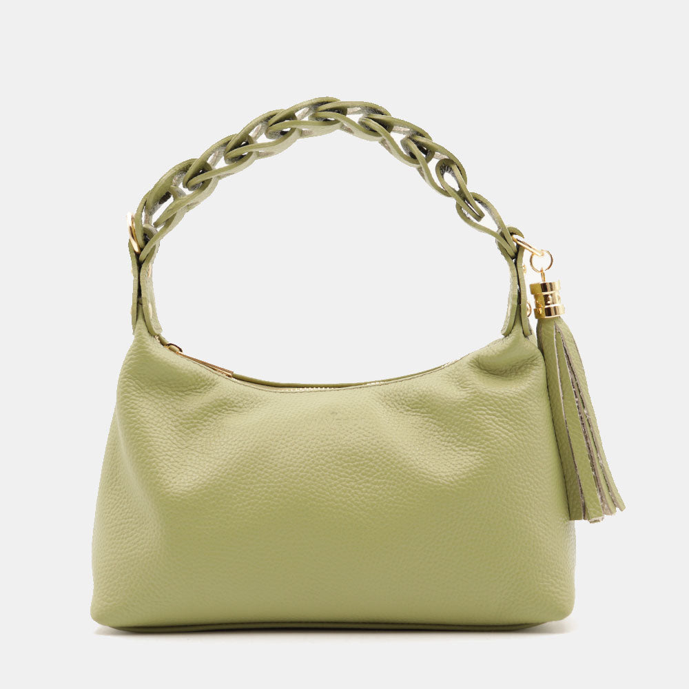 Borsa Donna a Mano con Tracolla VIAVERDI in Pelle Verde Made in Italy linea Castiglione