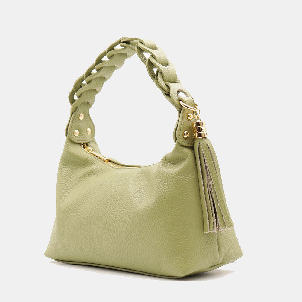 Borsa Donna a Mano con Tracolla VIAVERDI in Pelle Verde Made in Italy linea Castiglione