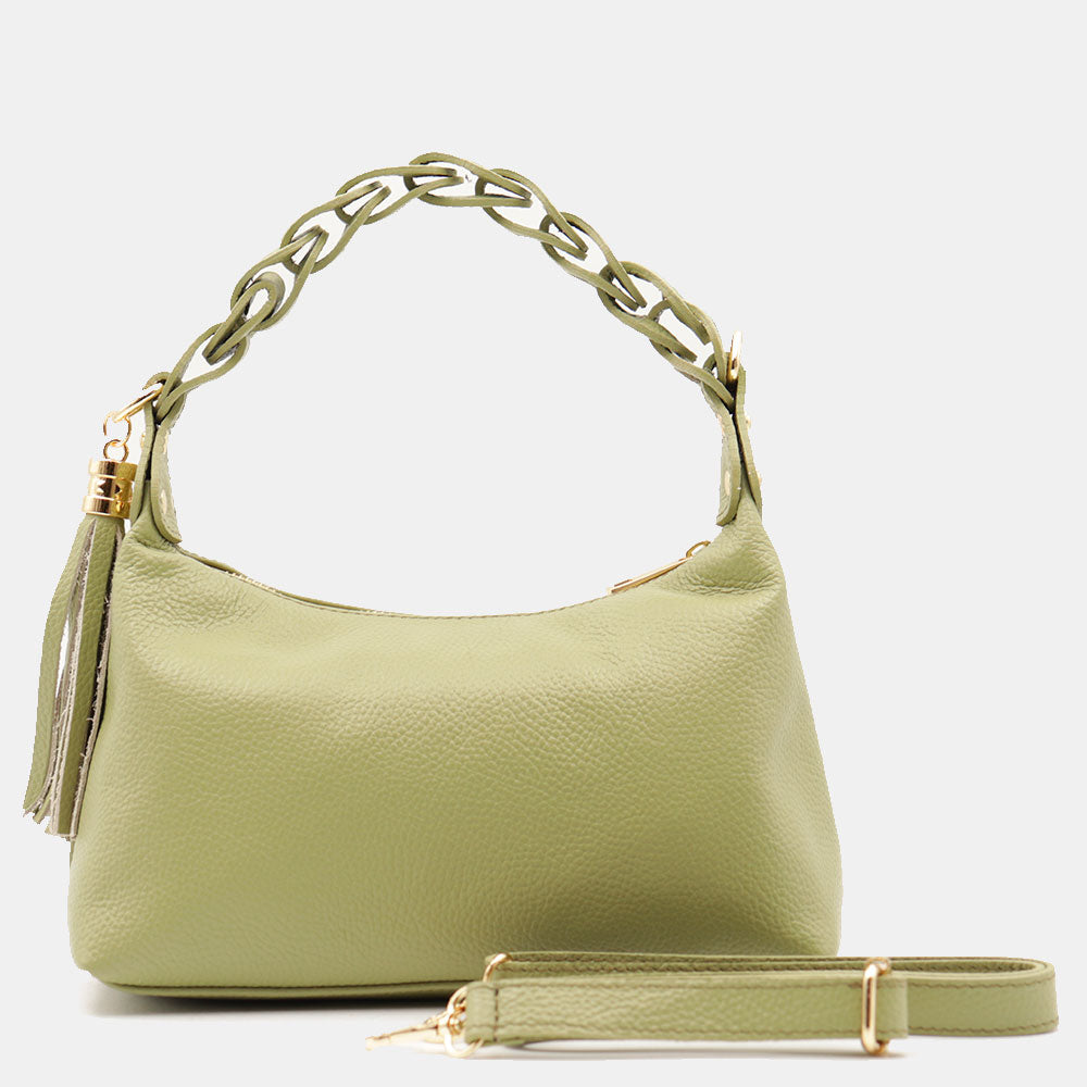 Borsa Donna a Mano con Tracolla VIAVERDI in Pelle Verde Made in Italy linea Castiglione