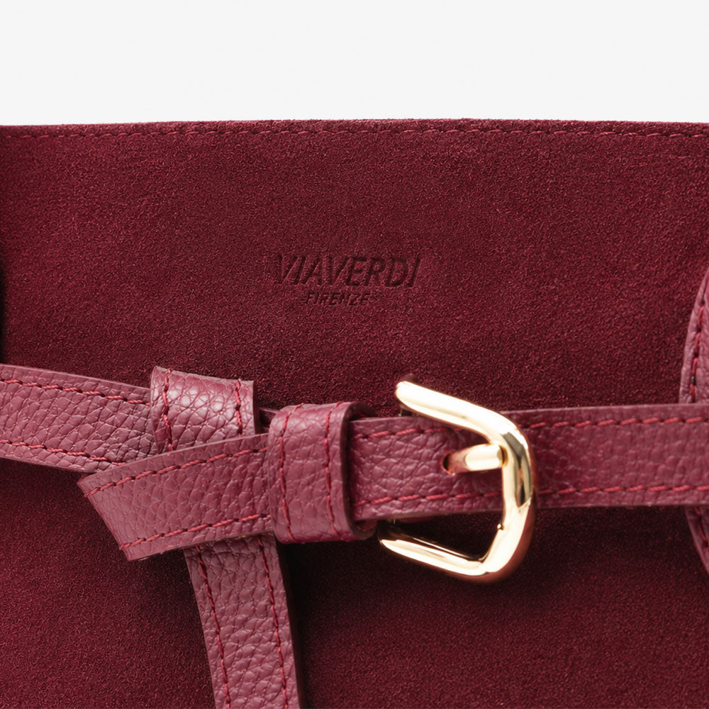 Borsa a Spalla VIAVERDI in Camoscio Bordeaux Made in Italy linea Castiglione