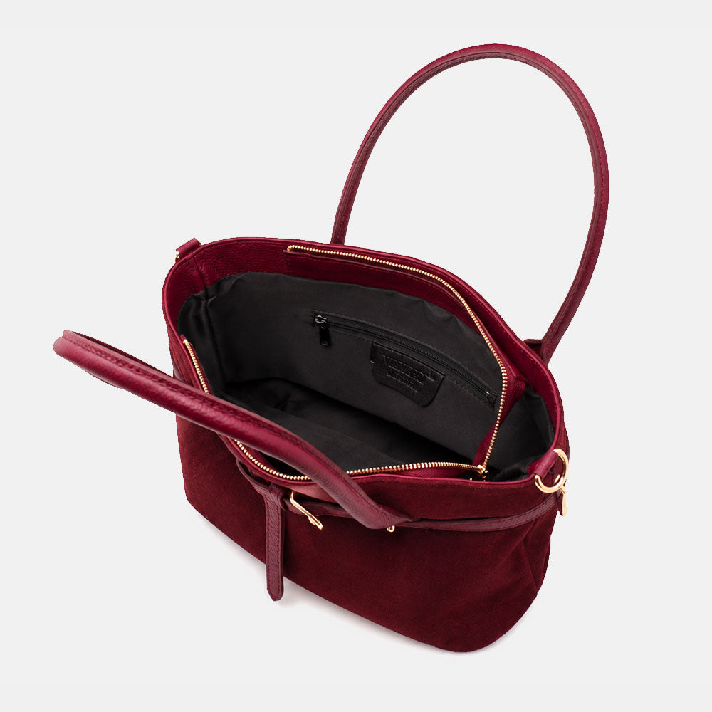 Borsa a Spalla VIAVERDI in Camoscio Bordeaux Made in Italy linea Castiglione
