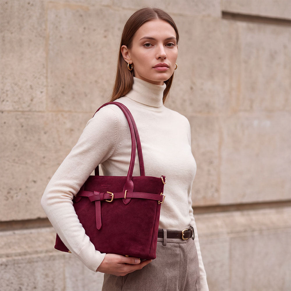 Borsa a Spalla VIAVERDI in Camoscio Bordeaux Made in Italy linea Castiglione