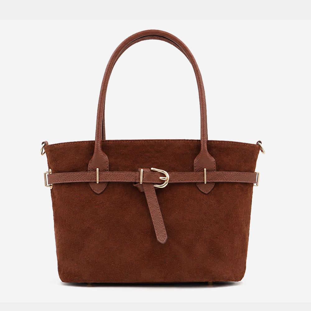 Borsa a Spalla VIAVERDI in Camoscio Marrone Made in Italy linea Castiglione