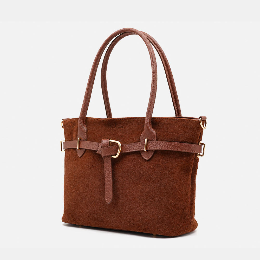 Borsa a Spalla VIAVERDI in Camoscio Marrone Made in Italy linea Castiglione