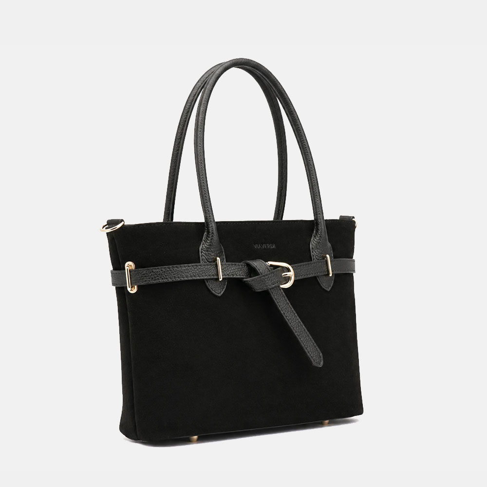 Borsa a Spalla VIAVERDI in Camoscio Nera Made in Italy linea Castiglione