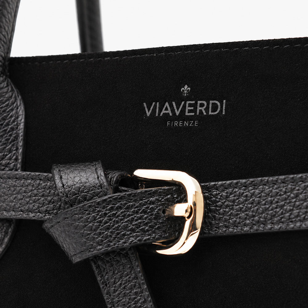 Borsa a Spalla VIAVERDI in Camoscio Nera Made in Italy linea Castiglione