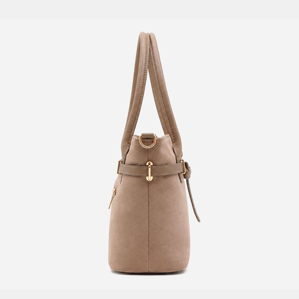 Borsa a Spalla VIAVERDI in Camoscio Taupe Made in Italy linea Castiglione