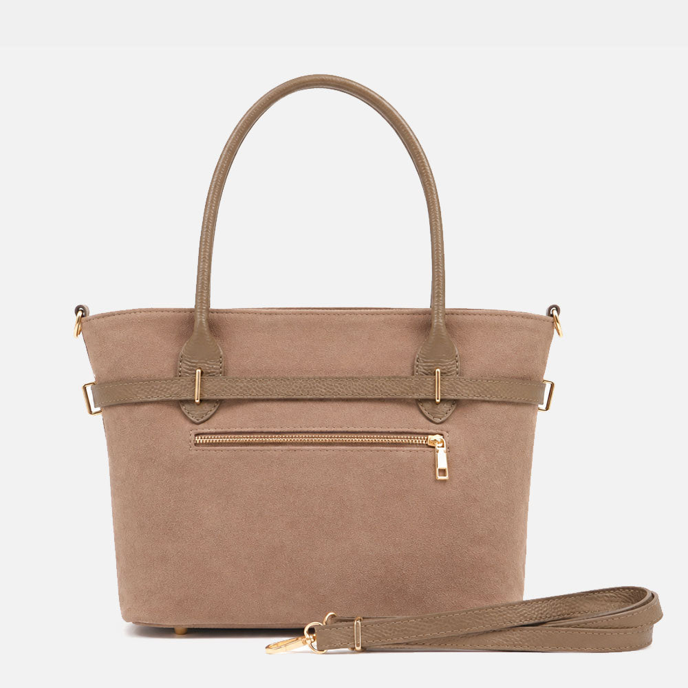 Borsa a Spalla VIAVERDI in Camoscio Taupe Made in Italy linea Castiglione