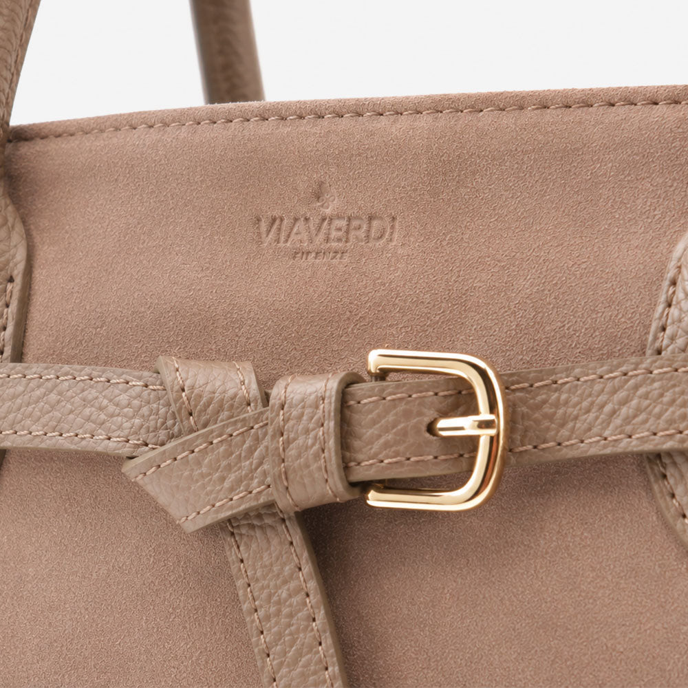 Borsa a Spalla VIAVERDI in Camoscio Taupe Made in Italy linea Castiglione