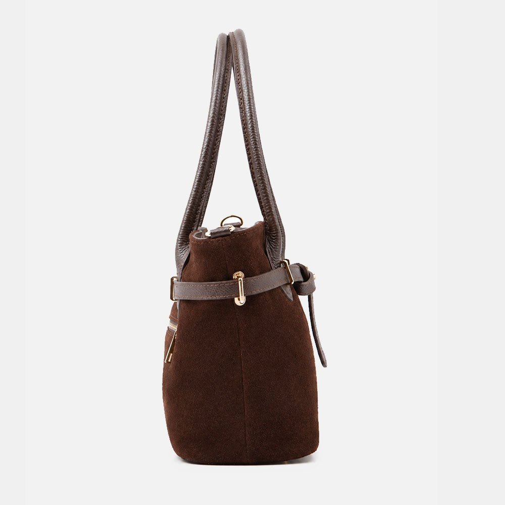 Borsa a Spalla VIAVERDI in Camoscio Marrone Testa di Moro Made in Italy linea Castiglione