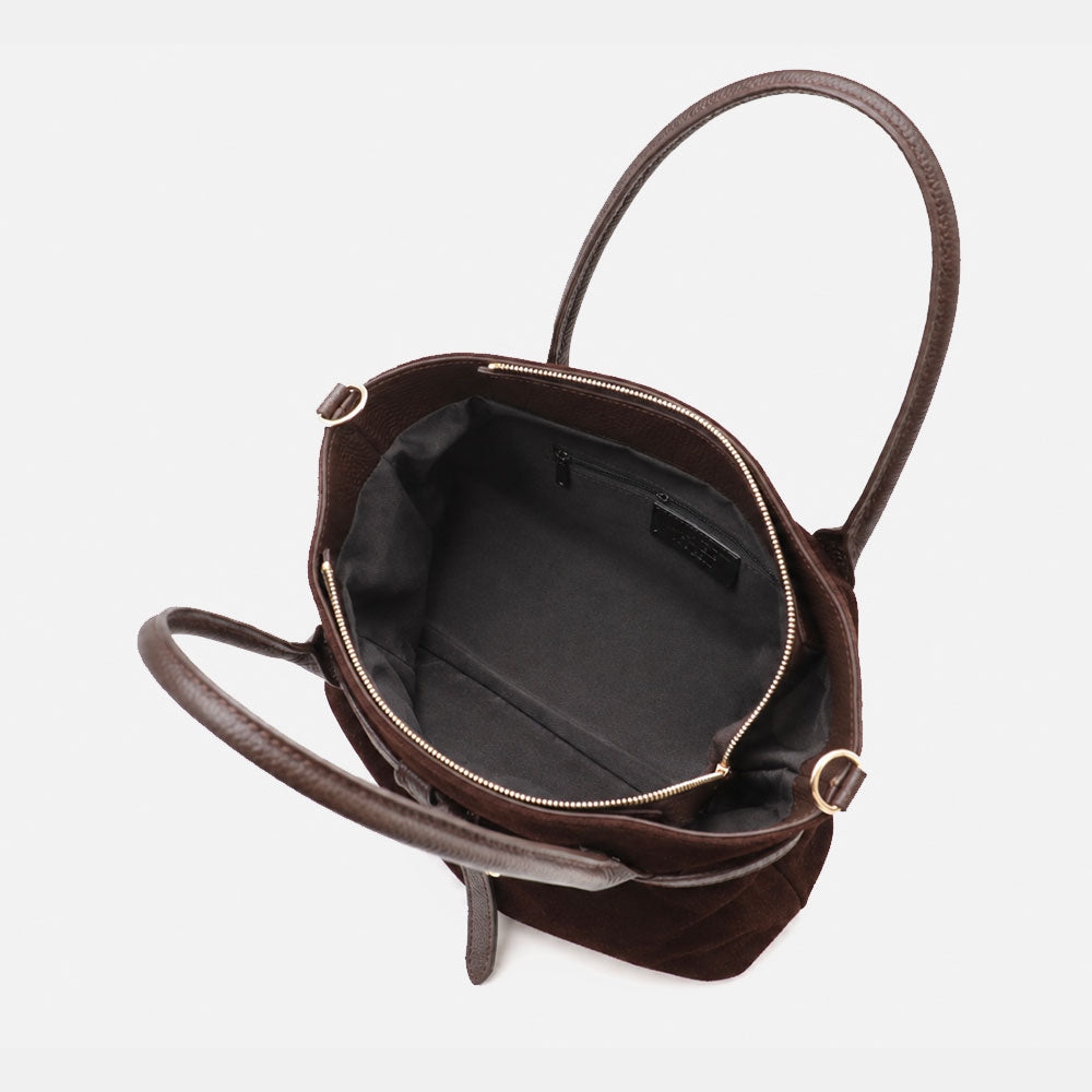 Borsa a Spalla VIAVERDI in Camoscio Marrone Testa di Moro Made in Italy linea Castiglione