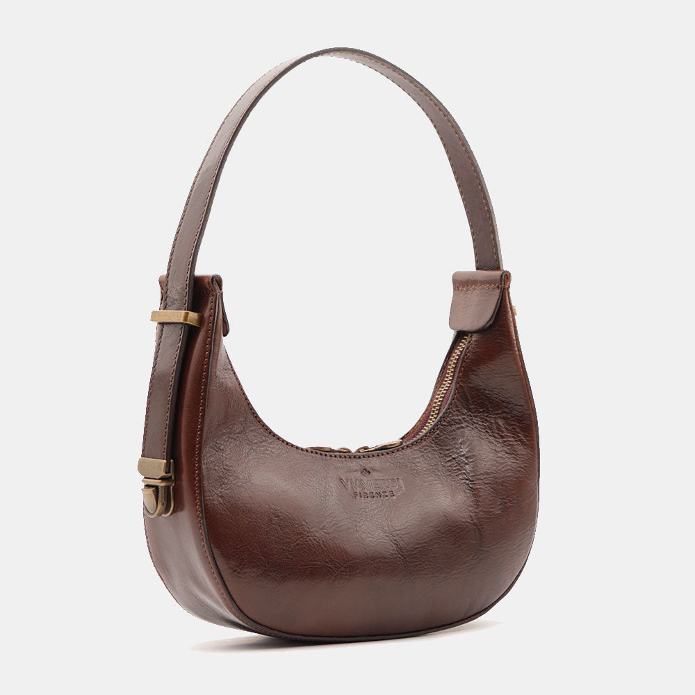 Borsa Piccola a Mano VIAVERDI in Pelle color Cuoio Made in Italy linea Firenze