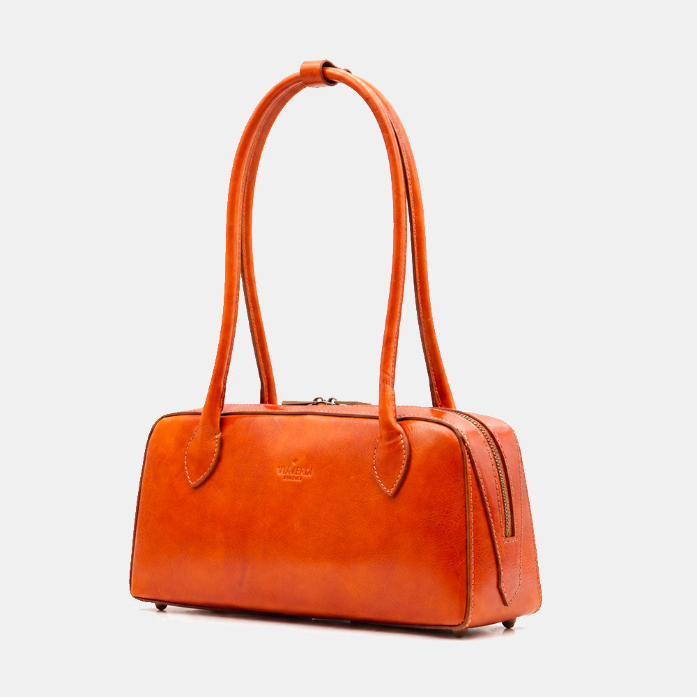 Borsa Donna Bauletto a Spalla Donna VIAVERDI in Pelle color Cuoio Made in Italy linea Firenze