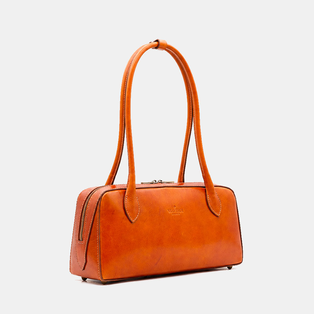 Borsa Donna Bauletto a Spalla Donna VIAVERDI in Pelle color Cuoio Made in Italy linea Firenze