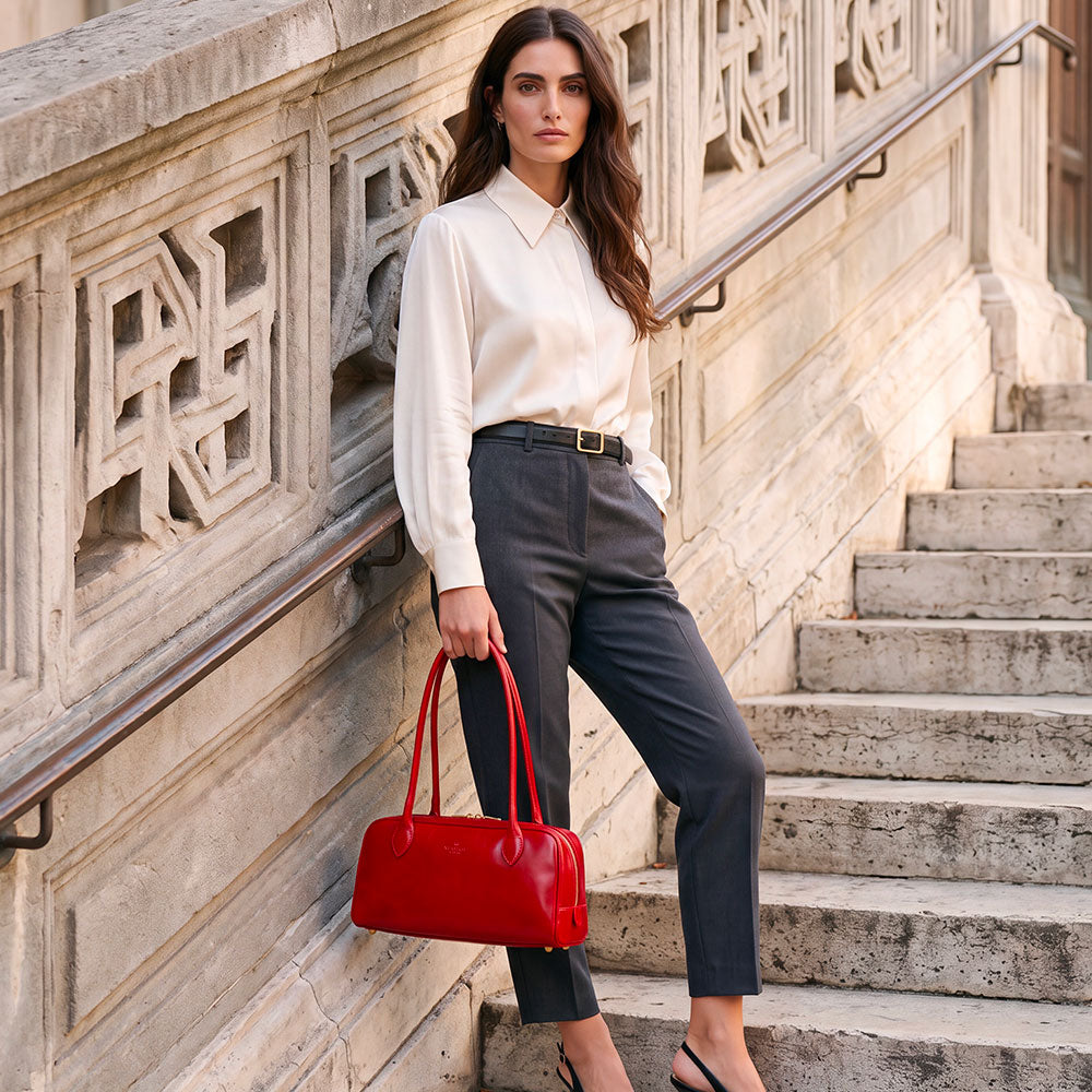 Borsa Donna Bualetto a Spalla Donna VIAVERDI in Pelle Rosso Made in Italy linea Firenze
