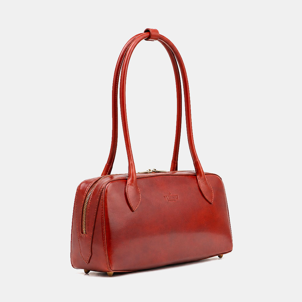 Bowlingtasche ViaVerdi Damen aus Braunem Leder Made in Italy – Linie Firenze
