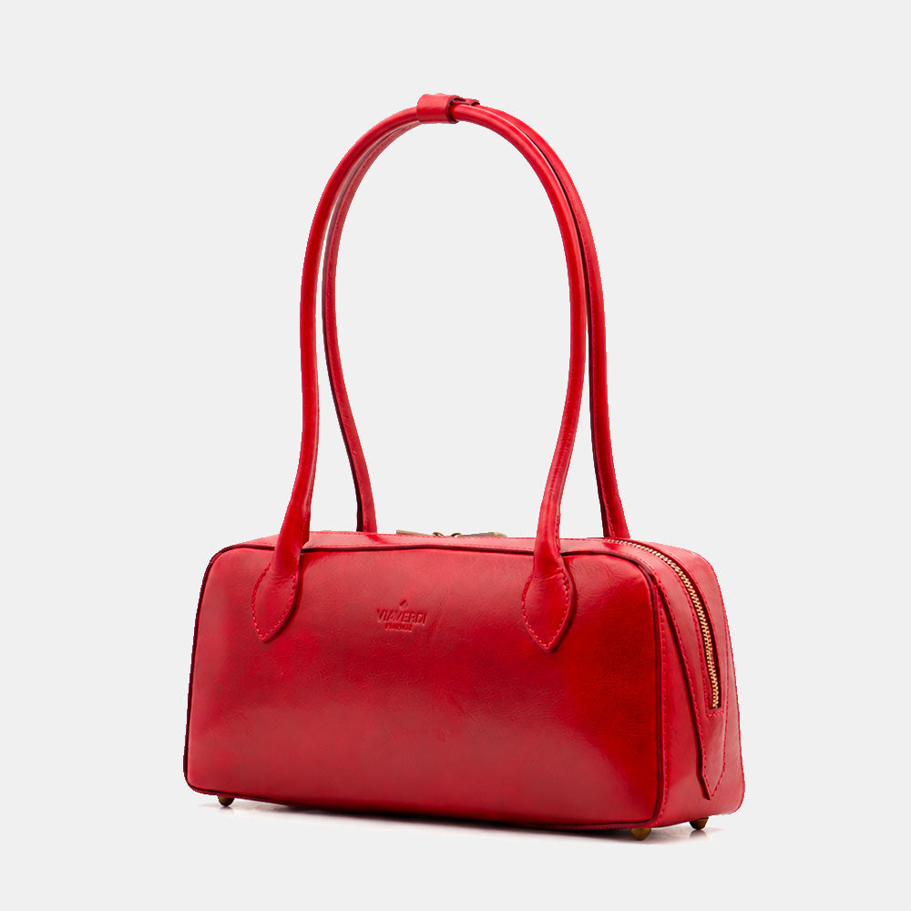 Borsa Donna Bualetto a Spalla Donna VIAVERDI in Pelle Rosso Made in Italy linea Firenze