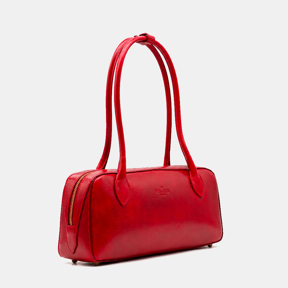 Borsa Donna Bualetto a Spalla Donna VIAVERDI in Pelle Rosso Made in Italy linea Firenze