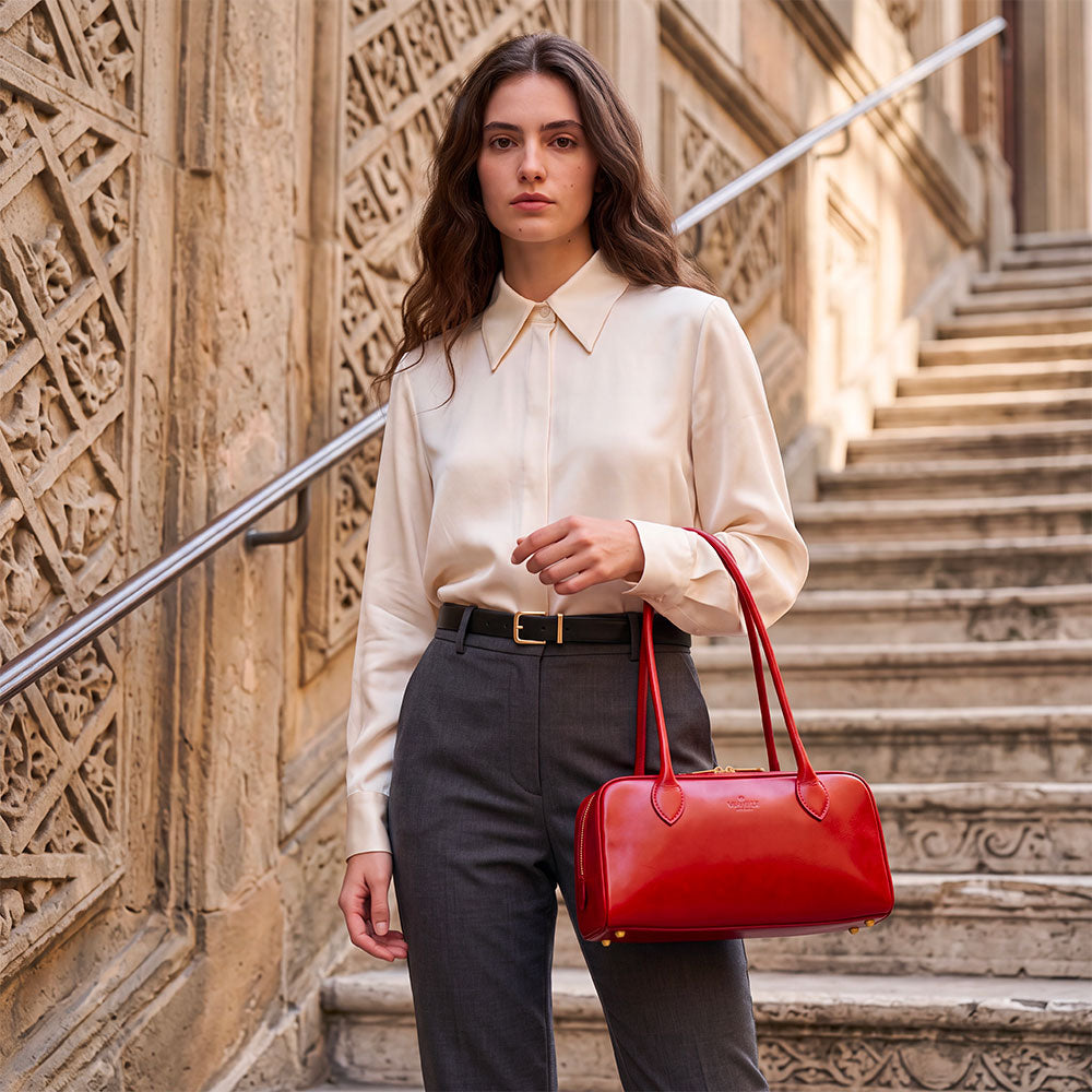 Borsa Donna Bualetto a Spalla Donna VIAVERDI in Pelle Rosso Made in Italy linea Firenze