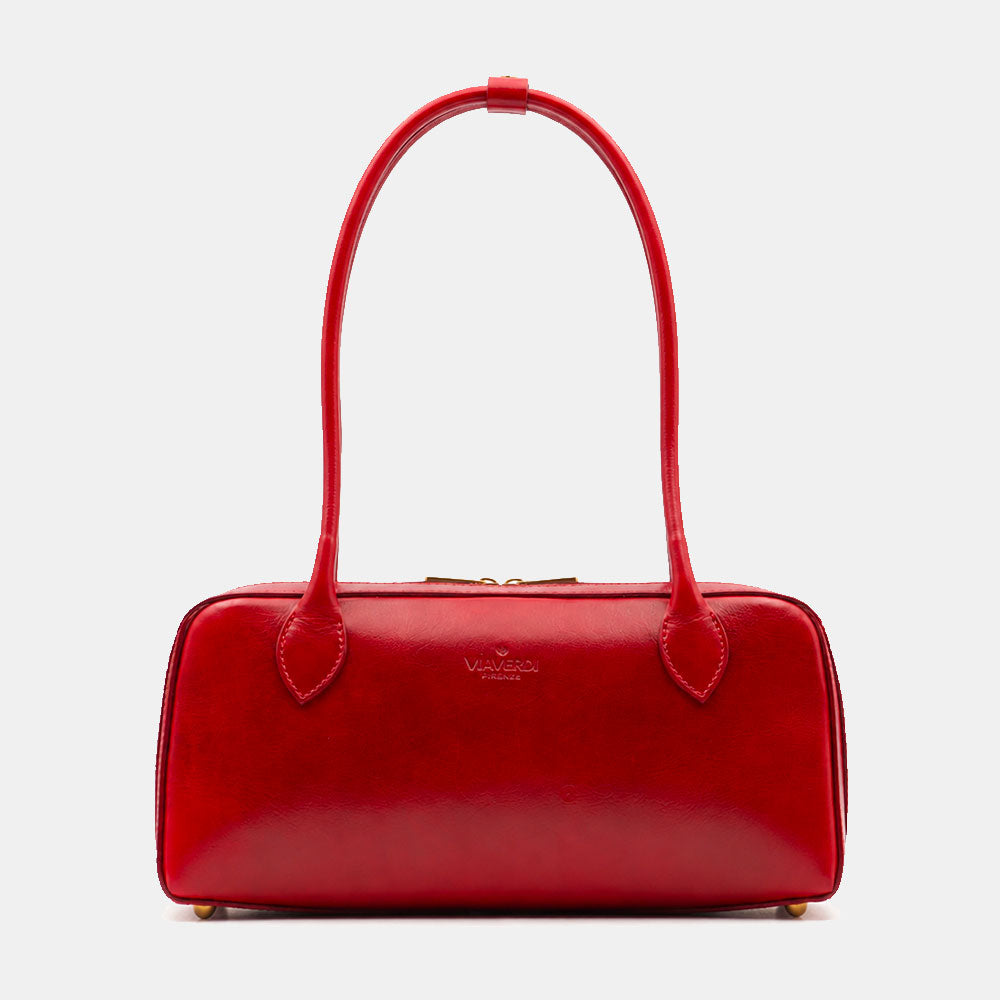 Borsa Donna Bualetto a Spalla Donna VIAVERDI in Pelle Rosso Made in Italy linea Firenze