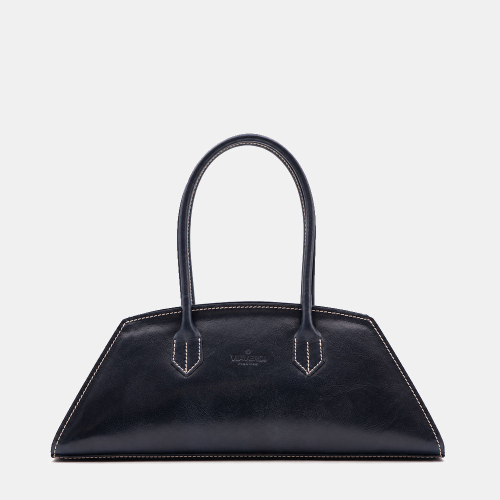 Schultertasche ViaVerdi aus Blauem Leder Made in Italy – Linie Firenze
