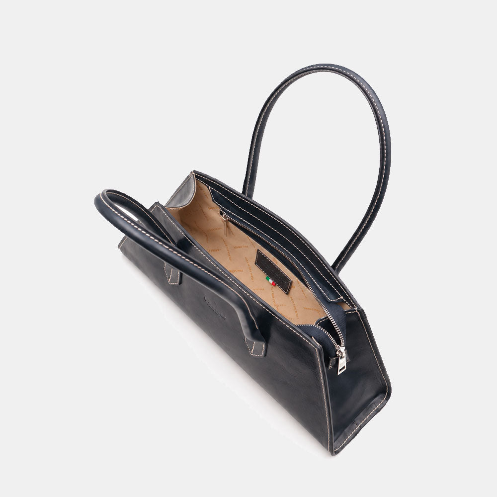 Schultertasche ViaVerdi aus Blauem Leder Made in Italy – Linie Firenze
